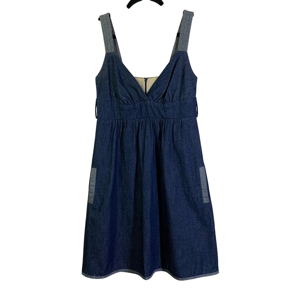 VOOM JOY HAN Dress Small Chambray Empire Waist Front Pockets‎ Vintage 90's Y2K